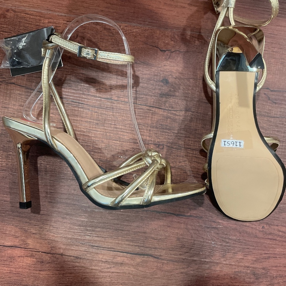 1 WEEK FINAL LAST CHANCE NEW ZARA Gold High Heel Ankle Strap Sandals